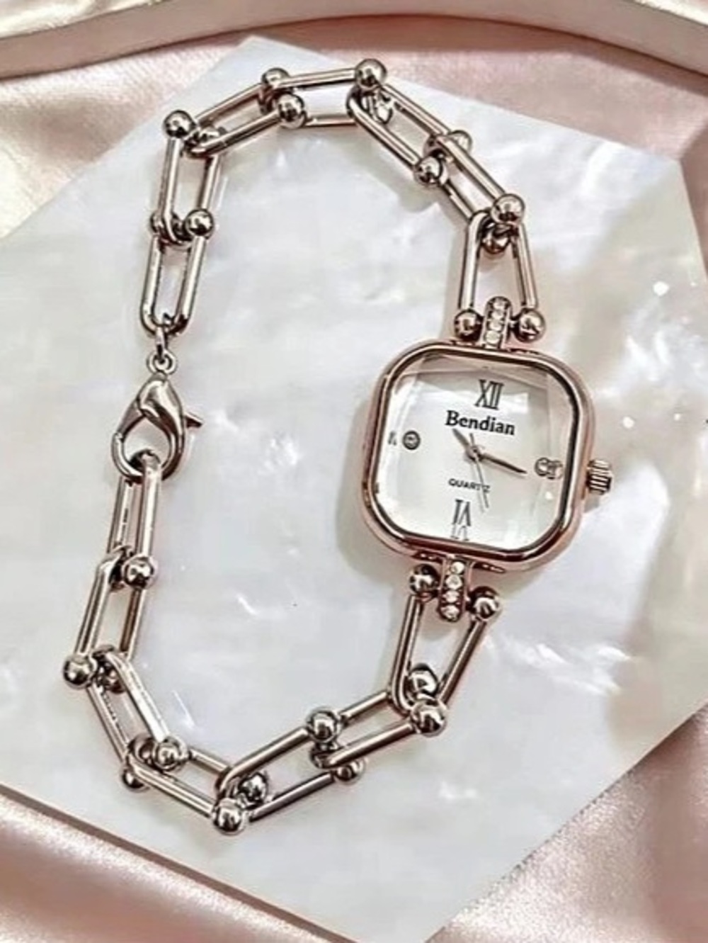 Bendian Silver & White Watch Bracelet